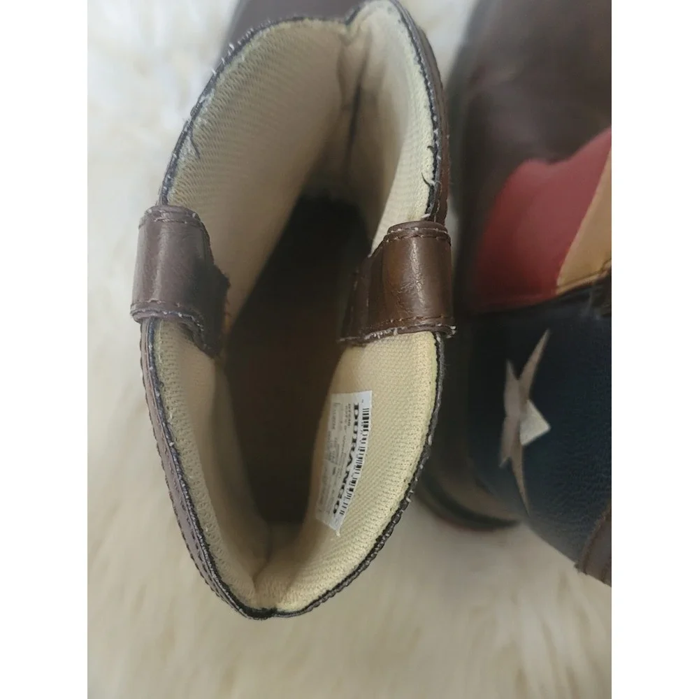 Durango Lil' Kid's Western Boots Size 5M Brown Texas Flag Star Square Toe BT246